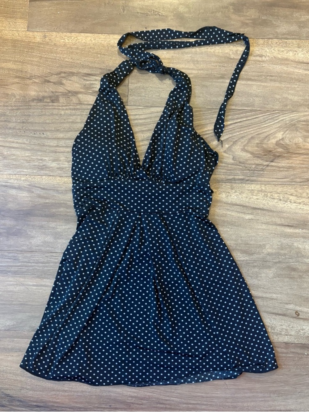 Y2k Black and white polka dot halter top